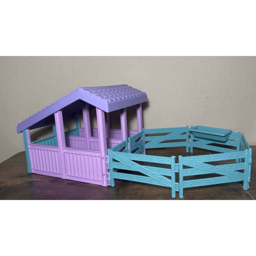 Pink, Purple and Teal Kids Toy Stable Playset for 6 inch horses